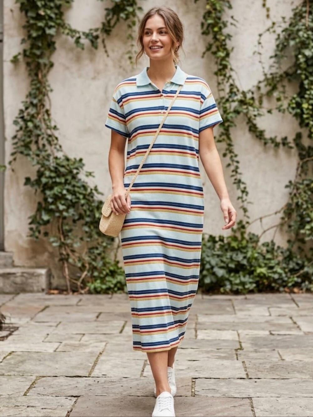 The Great Stripe Polo Midi Dress Small (1) Oversized